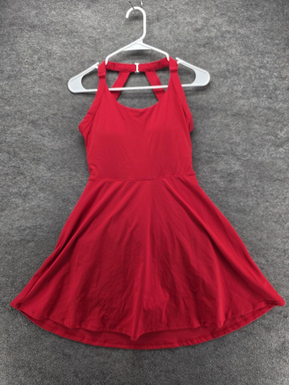 Iuga Dress Womens S Red Fit & Flare Strappy Scoop Neck Nylon Spandex Stretch